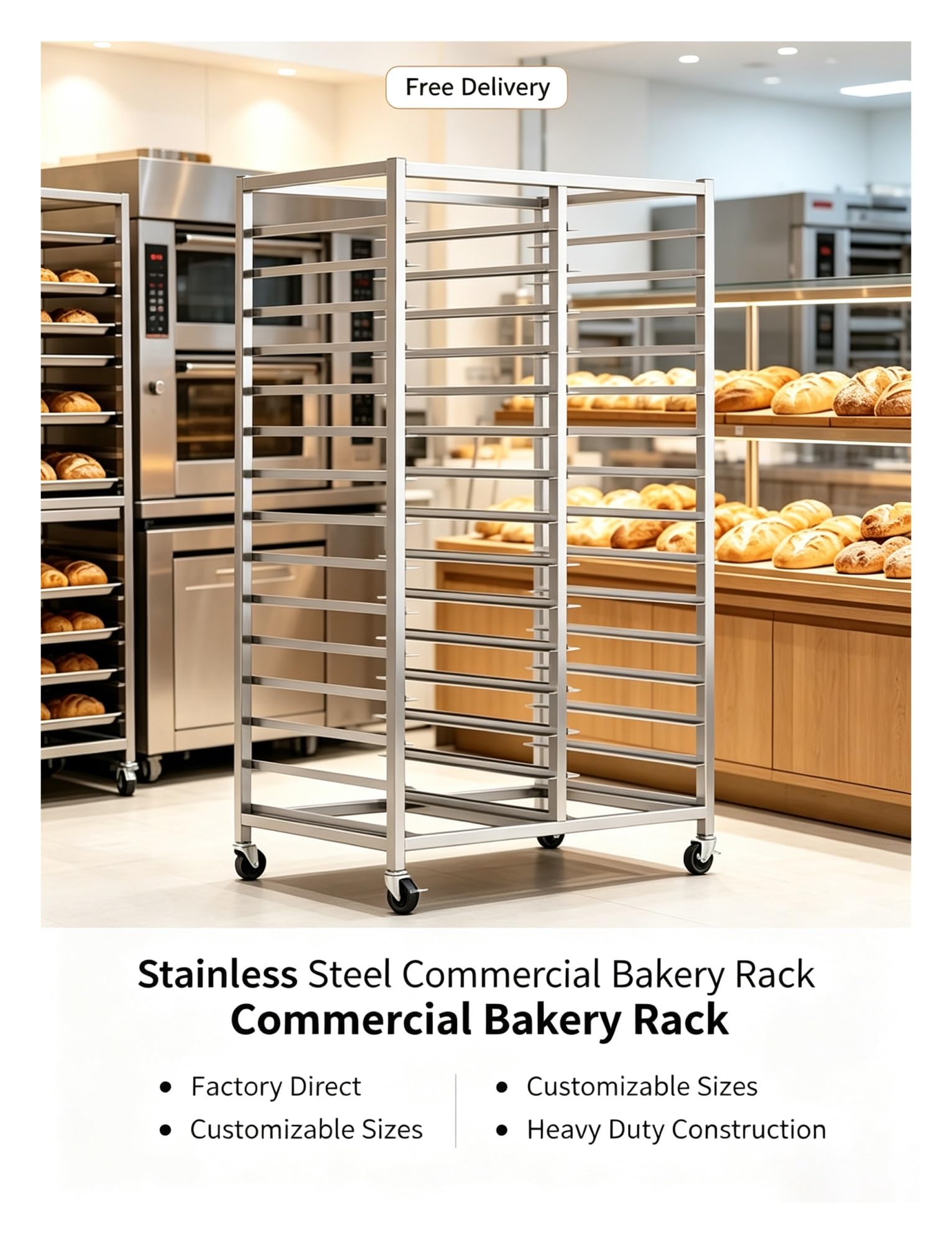 Scaffale da forno for riporre teglie in lamiera di acciaio inox su ruote | Carrello portaoggetti for teglie for panini, resistente, con rotelle(30-Layer)