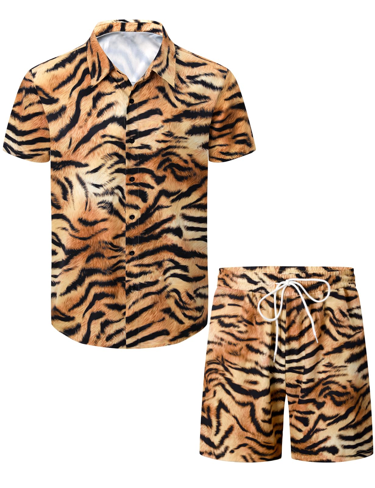 Camicia e Pantaloncini Set Stampa Animale Uomo Maniche Lunghe Camicie Casual