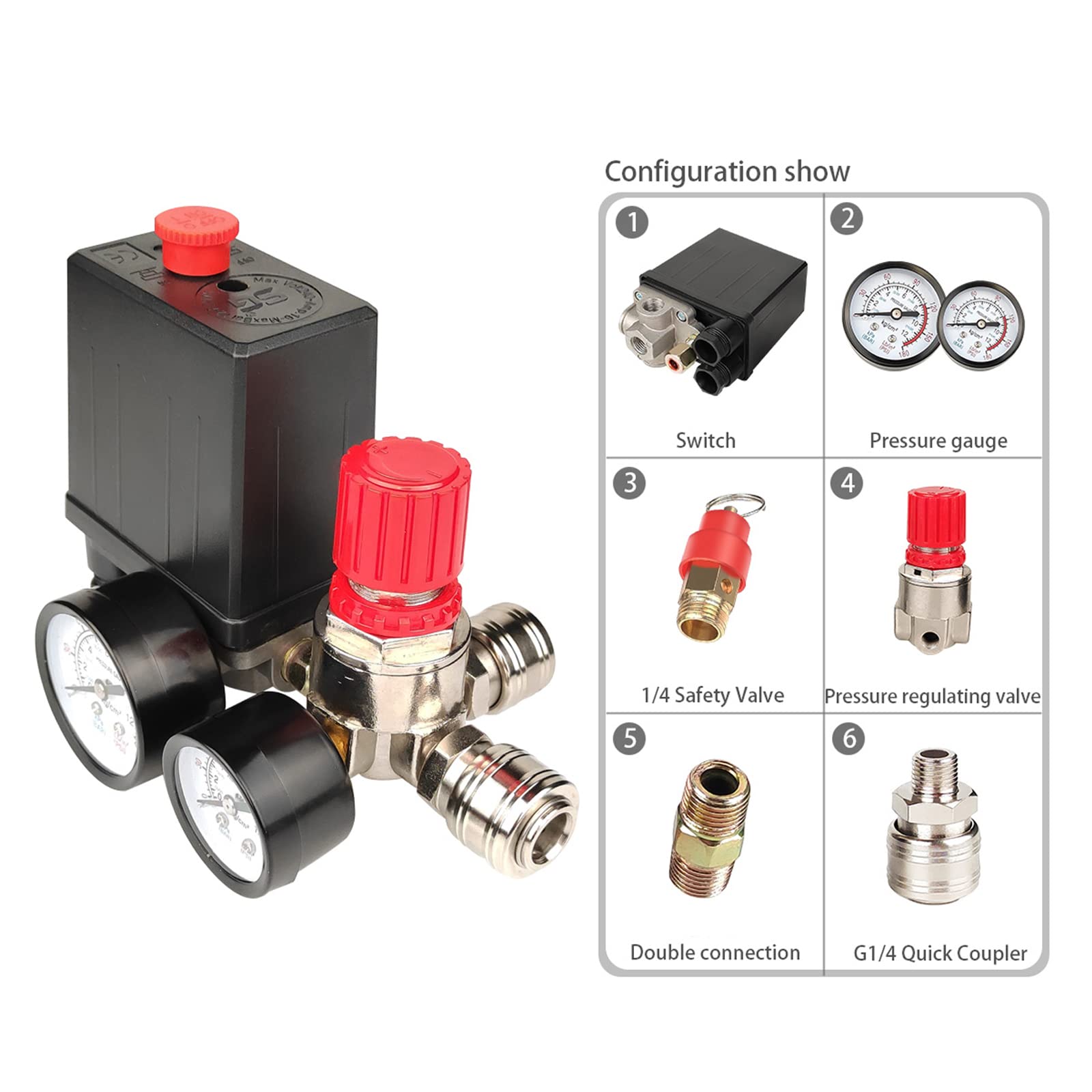 Drukregelaar, 220 V luchtcompressor, drukschakelaar, compressor met 2