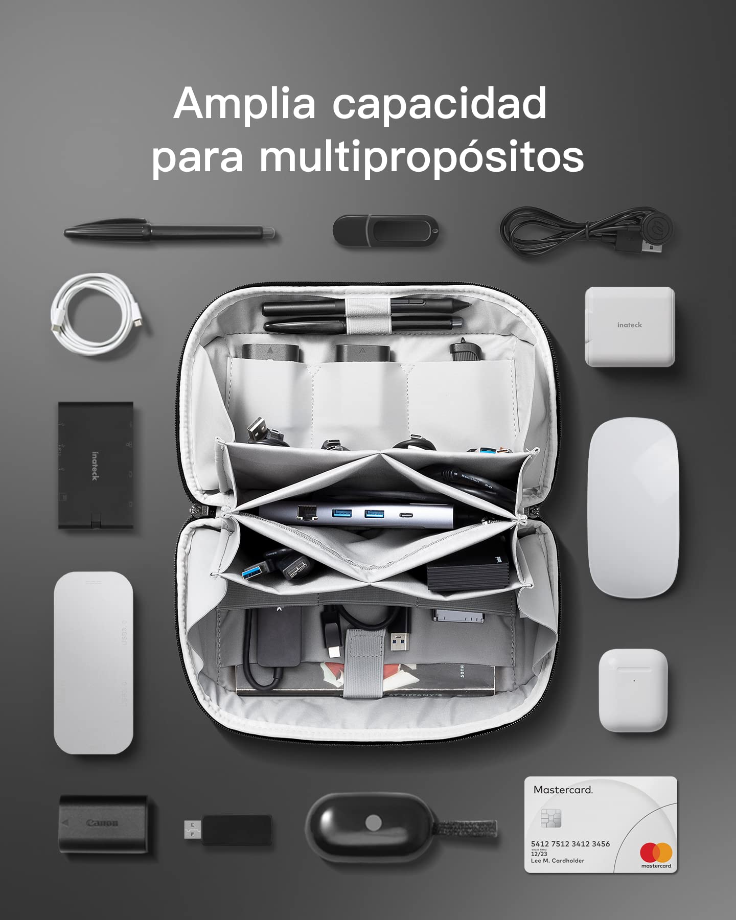 Inateck Organizador Cables Viaje, Bolsa con Asa para Accesorios Resistente a Las Salpicaduras, Bolsa Organizadora de Artilugios, Organizador de Cables USB