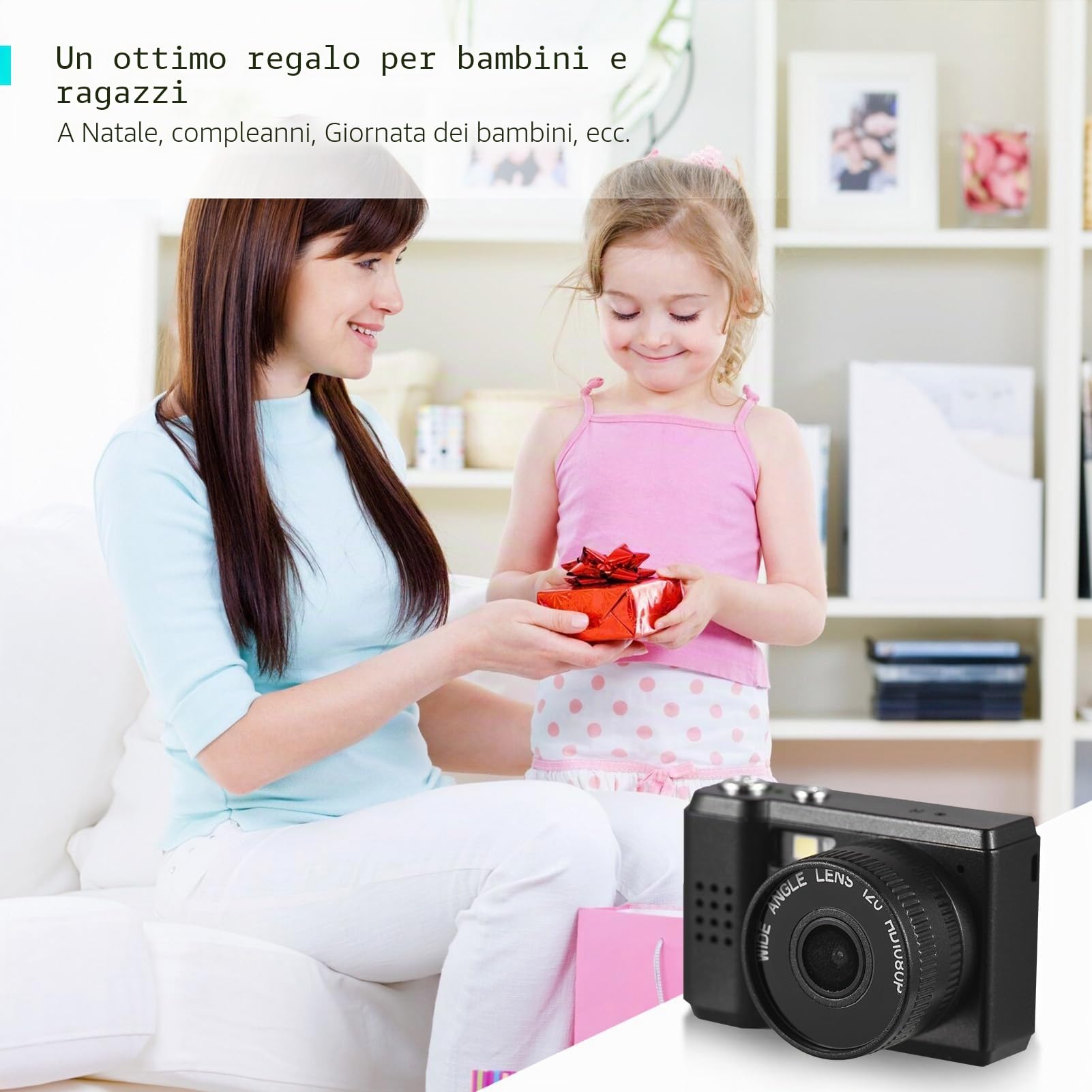 Andoer Mini Fotocamera Digitale, 1080P, Compatta, Con Schermo LCD, Rosa/Nero, Per Bambini, Adolescenti, Anziani, Principianti