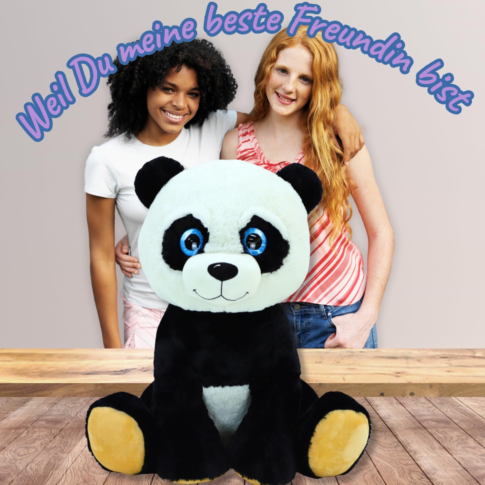 TE-Trend XXL Panda Plüschtier, 75cm groß, Kuscheltier mit funkelnden blauen Augen, weiche Qualität, für liebevolle Umarmungen und als treuer Weggefährte, glückliche Stunden