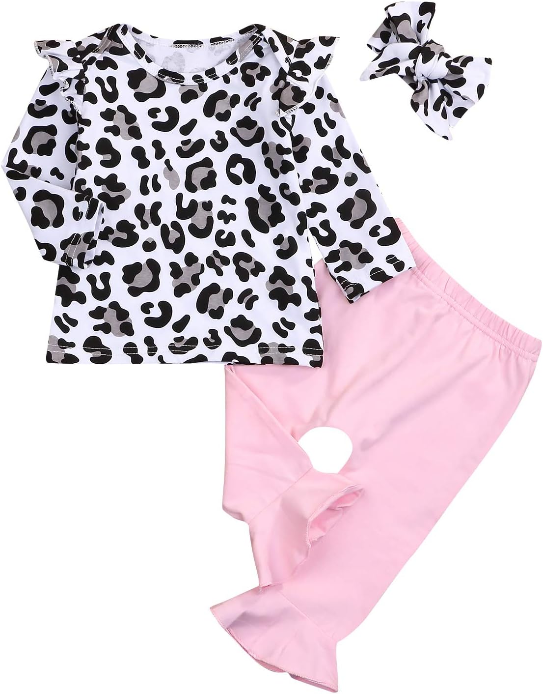 Happy Town 3Pcs Infant Toddler Baby Girl Clothes Ruffle Fly Sleeve Romper+Ribbon Bow Pants with Headband Kids Spring Outfit
