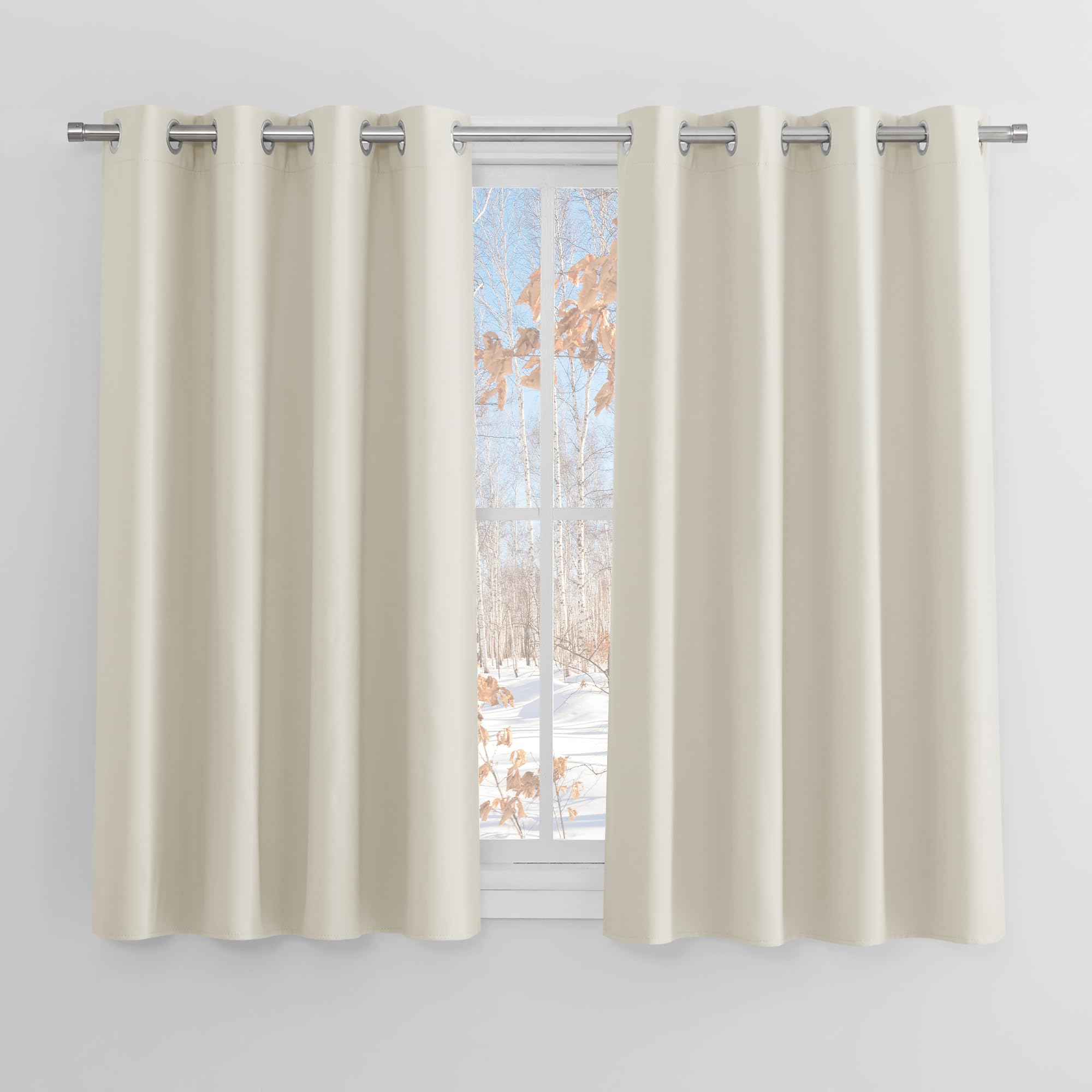 PONY DANCE Tende per Interni Corte - Tende Cameretta Bambini Tende Salotto Moderne 2 Pezzi L 140 x A 145 cm Tende Beige Chiaro Tenda Oscurante da Interno Tende Termiche con Anelli