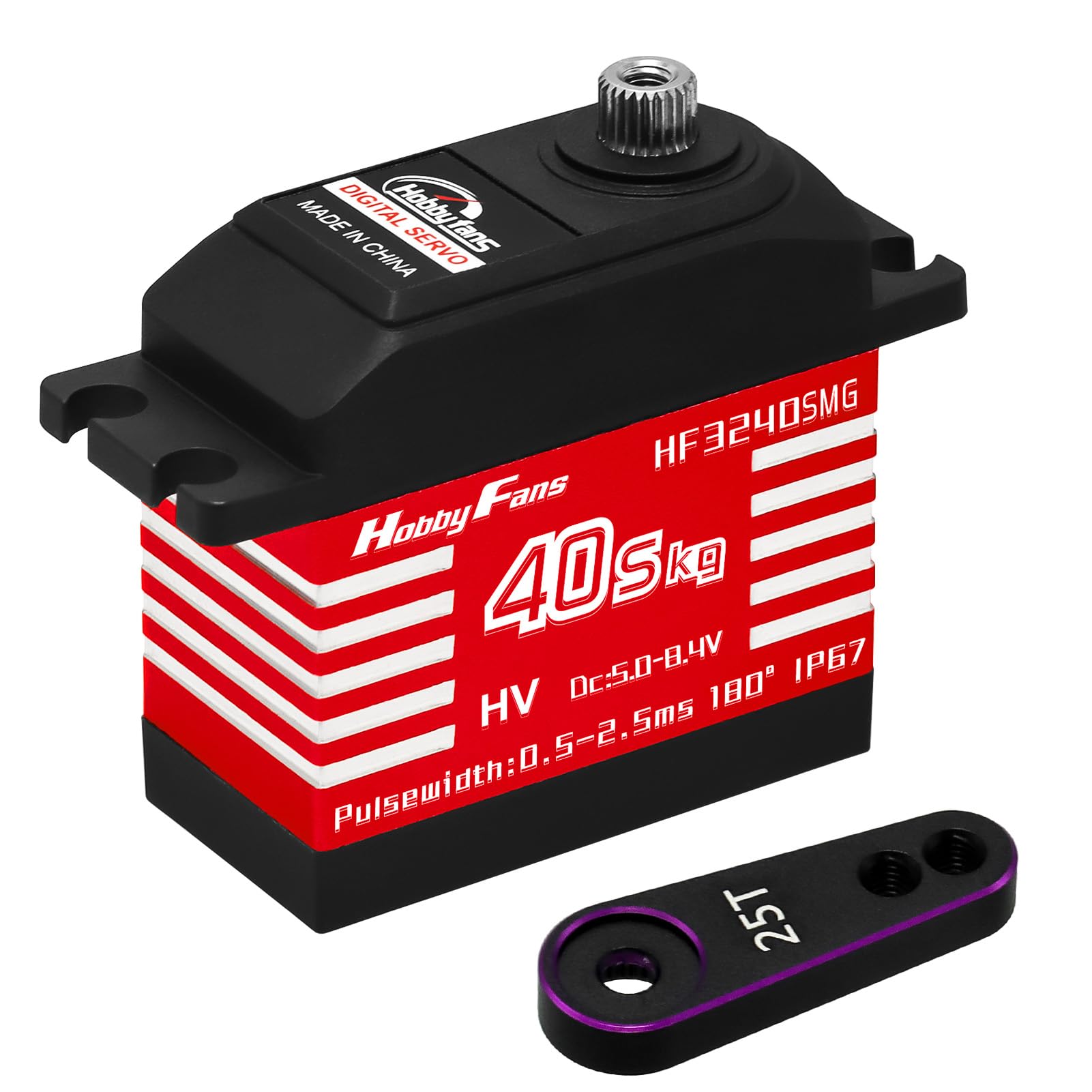 Servo numérique RC - 40 kg - Servo à couple élevé - Tout étanche - En métal - Avec 2 trompes de servo 25T - Pour voiture RC 1/12 1/10 1/8 RC Car RC Crawler - Rouge