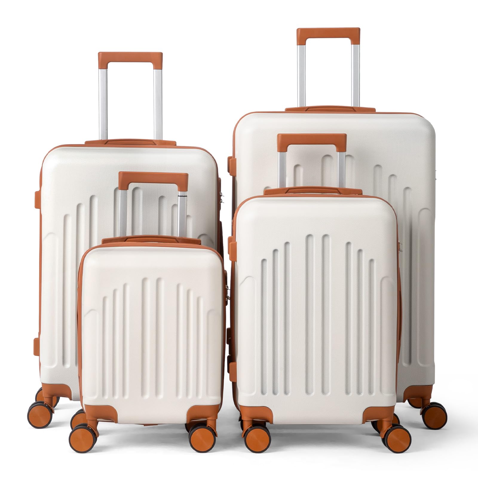 LALAHO Set de 4 Valises de Voyage, Valise Grande Taille/Cabine, Petite Valise, Bagage Suitcase en ABS (Beige-Brun)