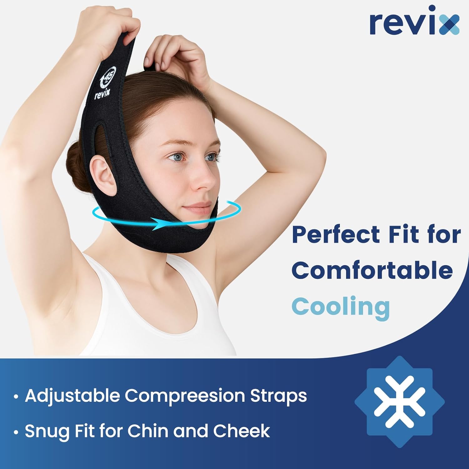 REVIX Wisdom Teeth Ice Pack Head Wrap, 45-Minute Long-Lasting Cooling for Jaw and Face with Ice Grid Gel Design, Reusable Gel Ice Wrap for TMJ, Tooth Extraction & Teeth Removed, Black