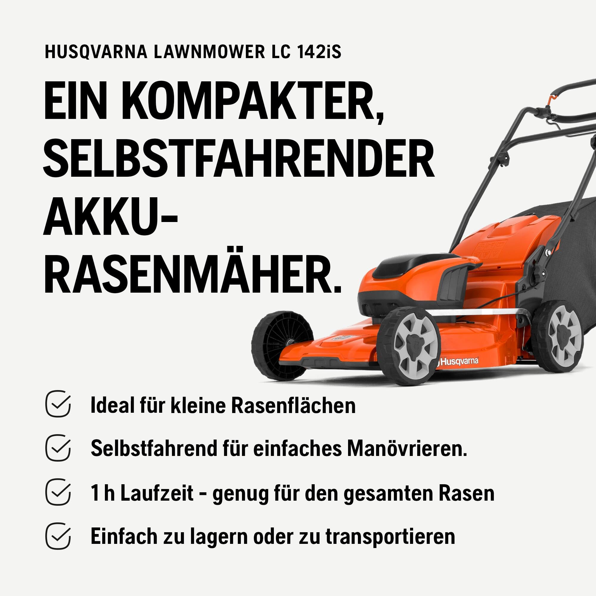 Husqvarna LC 142iS Akku-Rasenmäher mit Radantrieb inkl. Akku & Ladegerät | 42 cm Schnittbreite, einfache Handhabung für kleine und mittlere Gärten