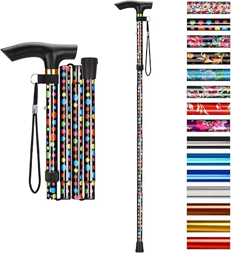 Miniatura 13 de SupreGear Bastón plegable, de viaje, portátil, 5 niveles de altura ajustable, ligero, con correa para la muñeca y mango en T, para personas mayores,