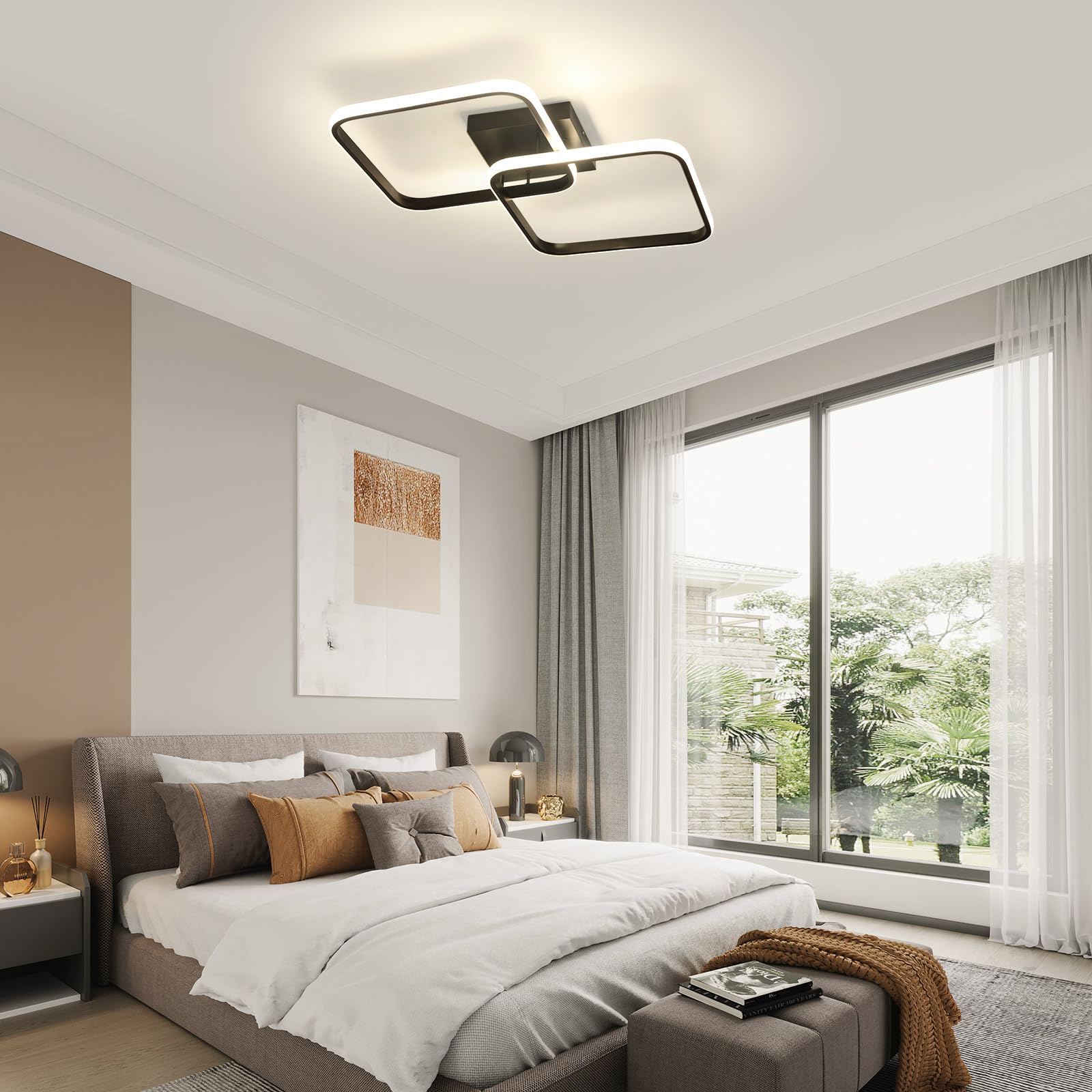 Osairous Plafoniera LED Soffitto Moderno, 42W 4725LM Lampada da Soffitto LED, Plafoniera Quadrata Nera Soggiorno in Acrilico per Camera da Letto Cucina Studio Ufficio, Luce Neutra 4500K, 64CM