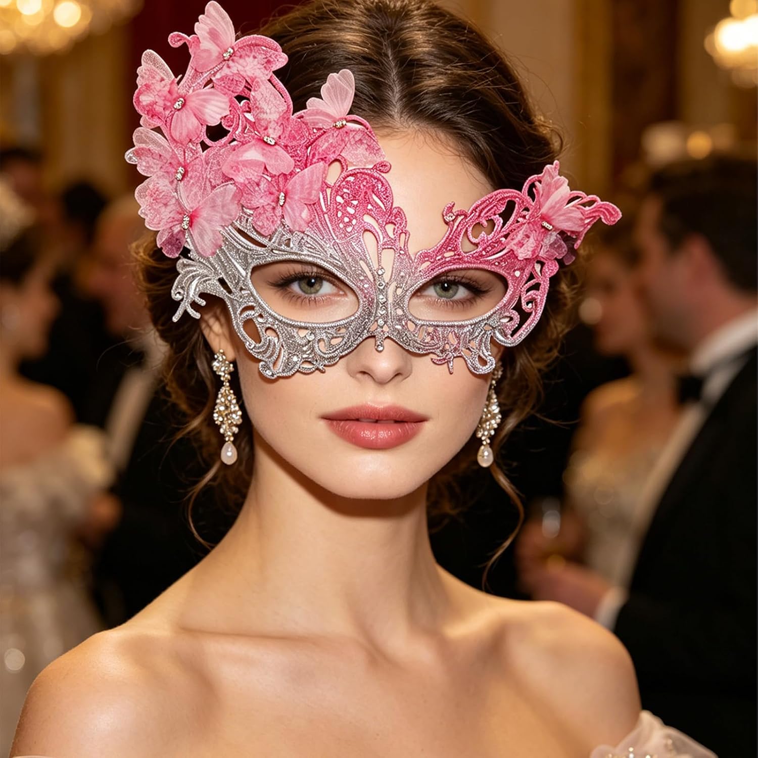 Halloween Lace Masquerade Masks for Women Gray Powder Gradient Butterfly Venetian Ball Mask Carnival Party Carnival Evening Prom