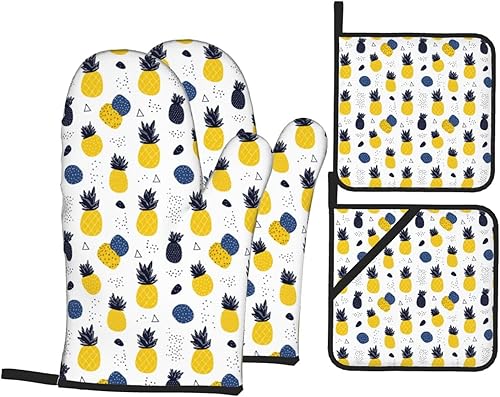 Miniatura 90 de Manoplas de horno y soportes para ollas, arte de mármol blanco y dorado, juego de 4 guantes de cocina resistentes al calor, antideslizantes