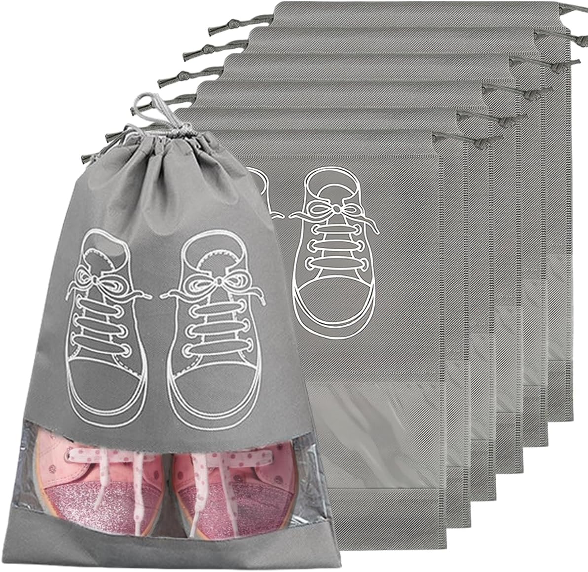 6 Piece Shoe Bag, Travel Shoe Bag, Shoe Covers with Transparent Window, Anti-Dust Drawstring Bag for Shoes, Shoe Cover for Organising Shoes, Travel and Sports