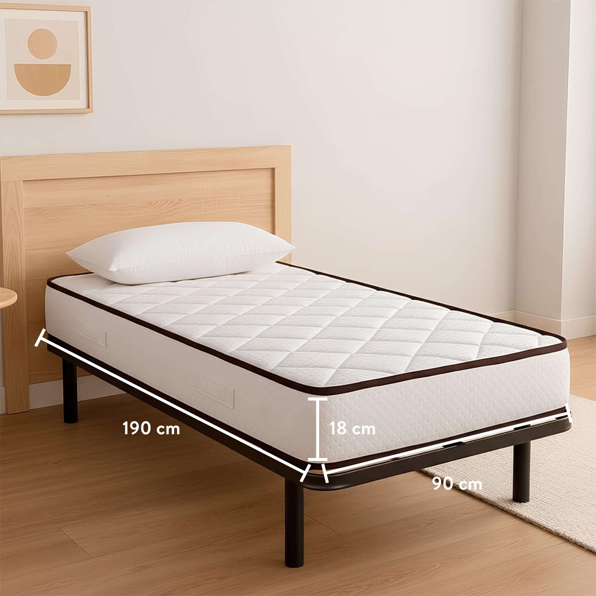 Aznar Colchón Viscoelástico Anatómico Firmeza Media Altura 18 Cm Transpirable Tecnología SPA Tejido Stretch Acolchado Doble Cara Núcleo Alta Densidad Sensación Neutra Incluye Almohada 90x190cm