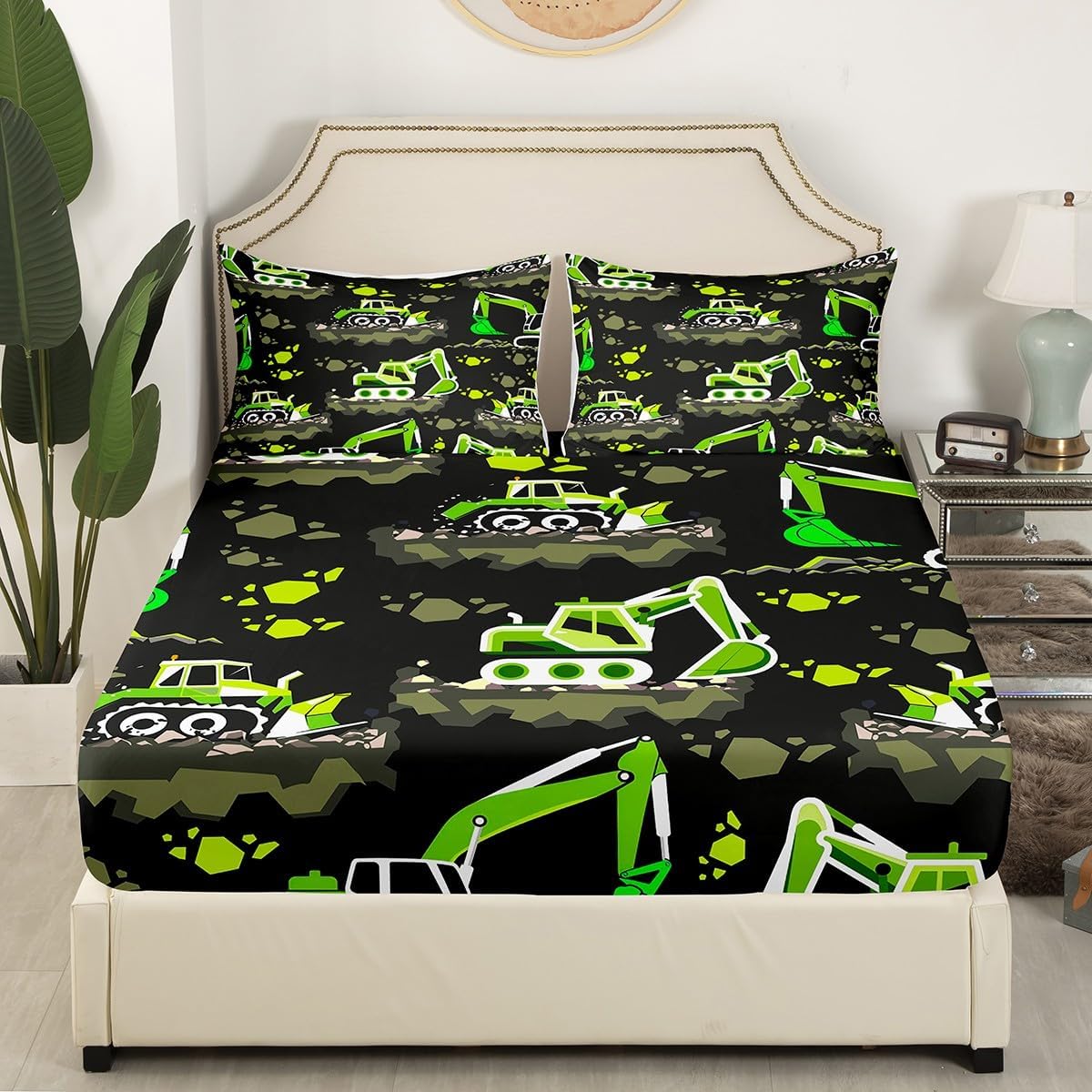 St. Patrick's Day Fitted Sheet Queen Size Green Hat Bedding Set Green Leaf Sheet Set,Rainbow Bed Cover Ultra Soft Breathable Bedding 3 Pcs for Kids Teens Boys