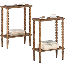 TUTOTAK Narrow Side Table Set of 2, 2-Tier Small End Table with Storage, Slim Skinny Nightstand for Small Spaces, Living Room, Bedrooms, Rustic Brown TB01BB001SEU