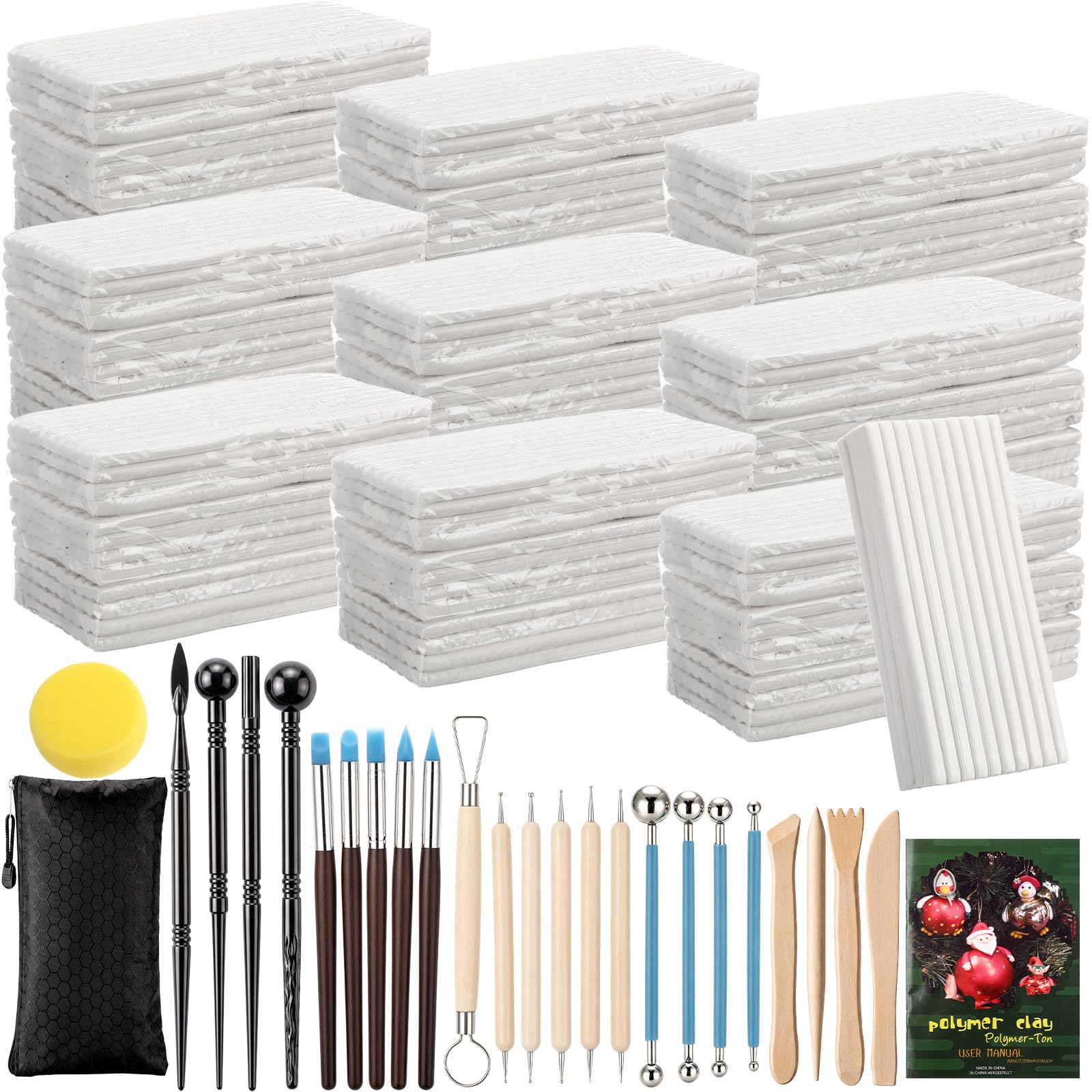 Yinder Arcilla polimérica para horno de 25 libras, color blanco con 25 herramientas de cerámica, arcilla no tóxica para modelar, figuras, miniaturas, joyas, proyectos de cerámica, artes para adultos