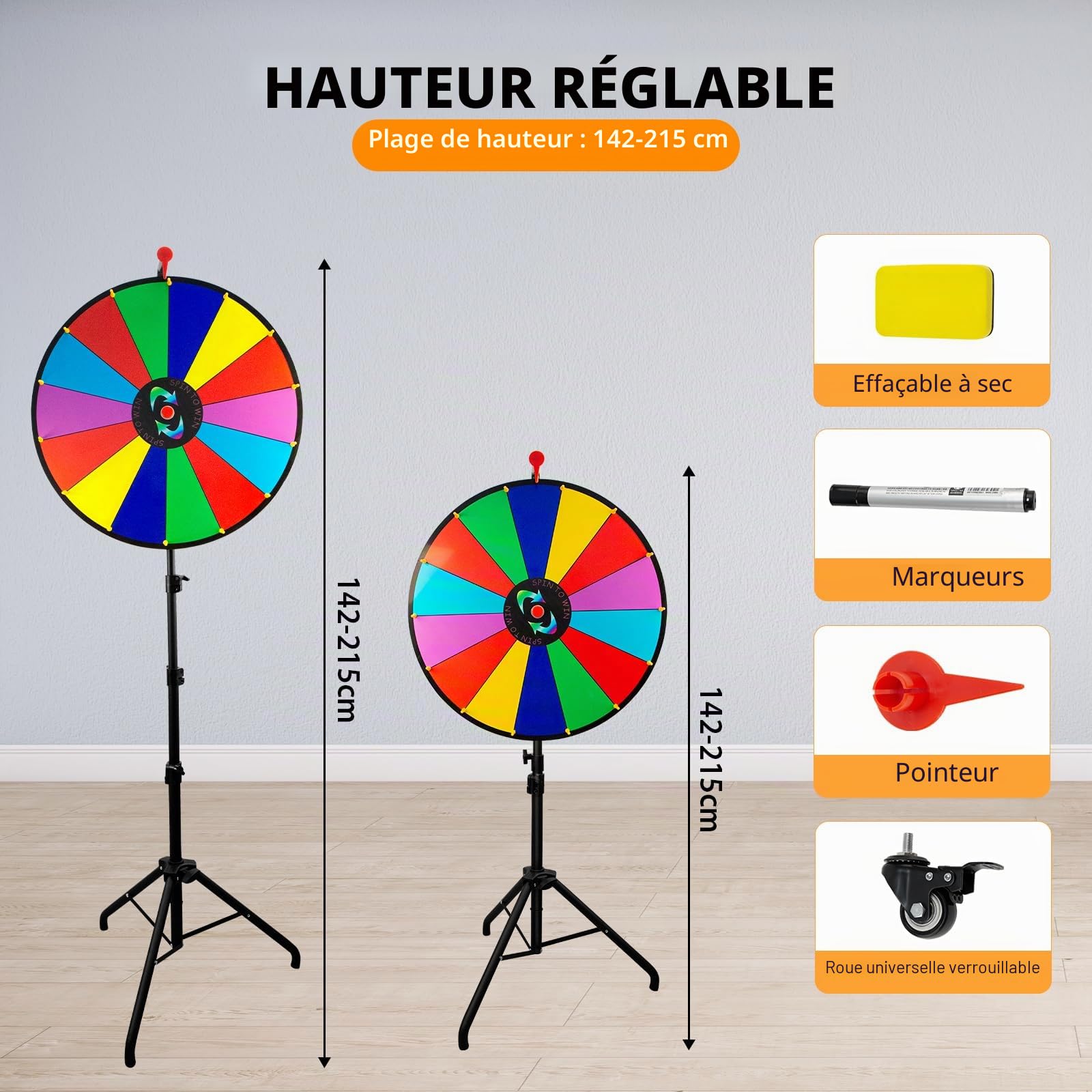 Roue de la Fortune, Roue de Prix à 14 Emplacements avec Trépied Pliable | Roue Rotative Effaçable pour jeu de Roue, Fête, Carnaval, Salon Professionnel