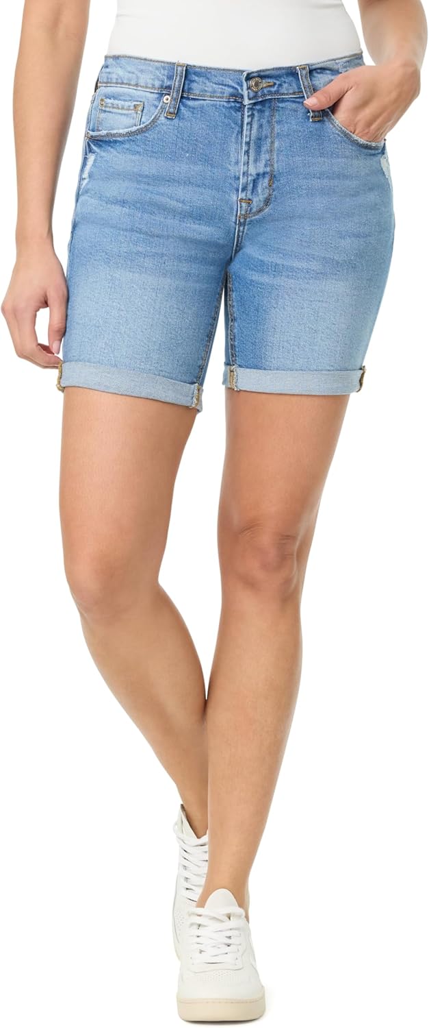 kensie Jean Shorts for Women 7-Inch Mid Rise Shorts with Double Roll Cuff, Sizes 0-14
