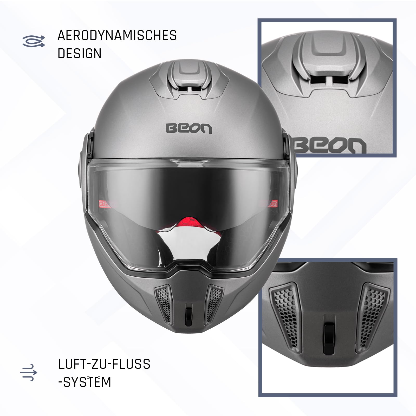 BEON Stradale Motorradhelm - Systemhelm Klapphelme mit Visier und Sonnenblende - Rollerhelm Sonnenblende - Motorrad Helm Damen & Herren - Integralhelm 180° Klappbar - XL