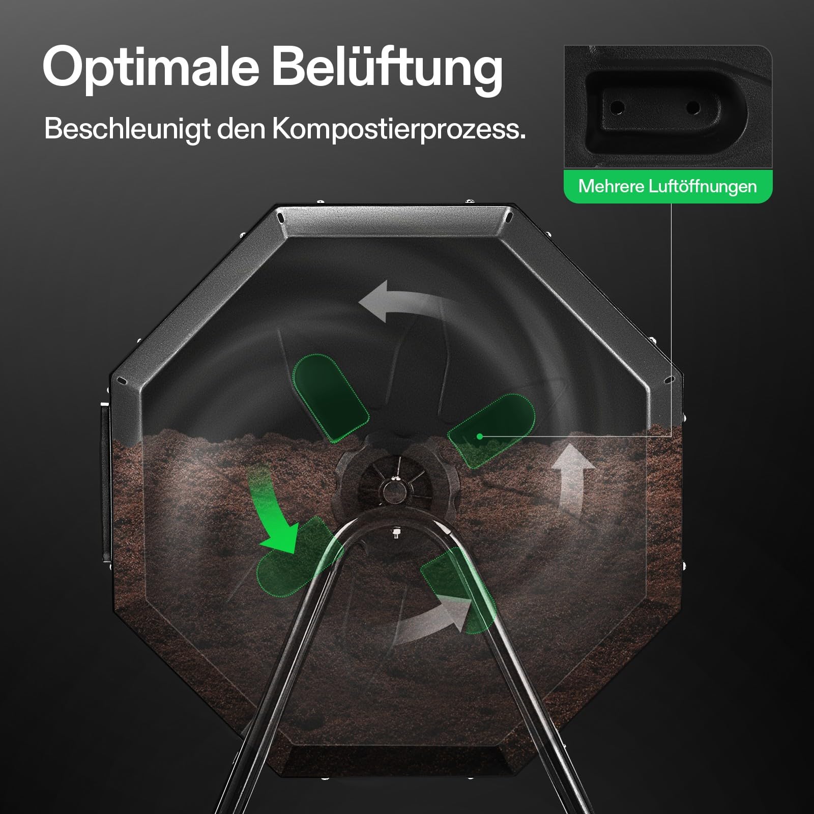 VIVOSUN Trommelkomposter 163L, Drehbarer Schnellkomposter mit 2 Kammern, Robuster Kunststoff Gartenkomposter mit Lüftungsöffnungen & Wasserdichten Gartenhandschuhen für Gartenabfälle