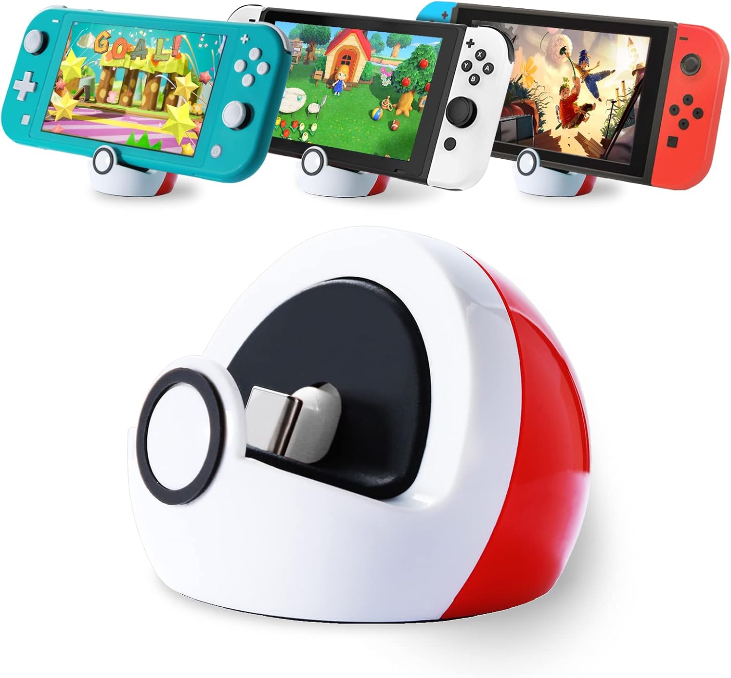 Antank Tiny Charging Stand Compatible with Nintendo Switch/Switch Lite/Switch OLED, Switch Dock Station with USB-C Port, Portable Charger Stand for Switch Games, No Projection, Red & White