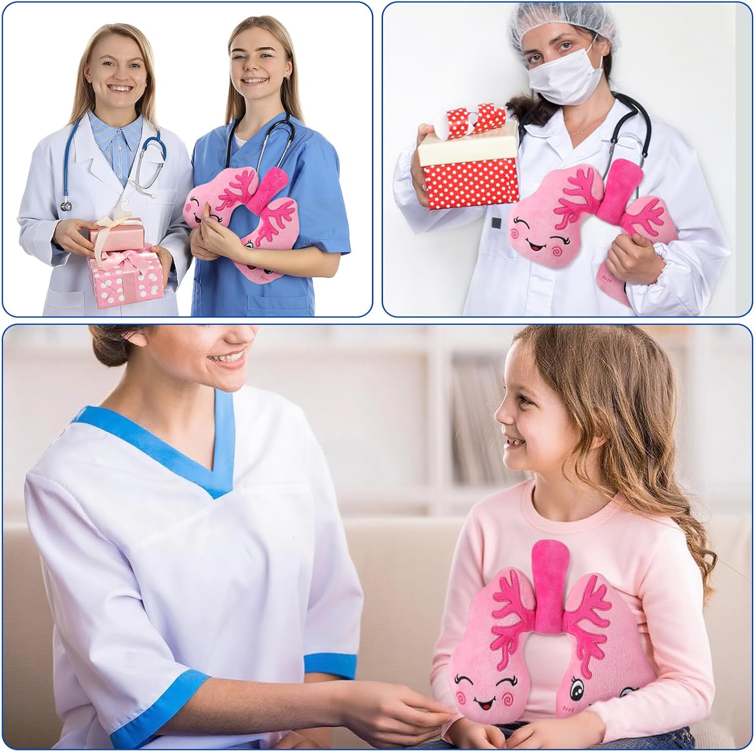 RoundFunny Soft Breathing Stuffed Animal Respiratory Therapist Gifts Pink Plush Lung Toy Organ Pillow Cute Anatomical Science Medical Gift Plush Lung Cancer Awareness Products, 10 x 9 x 2 Inch