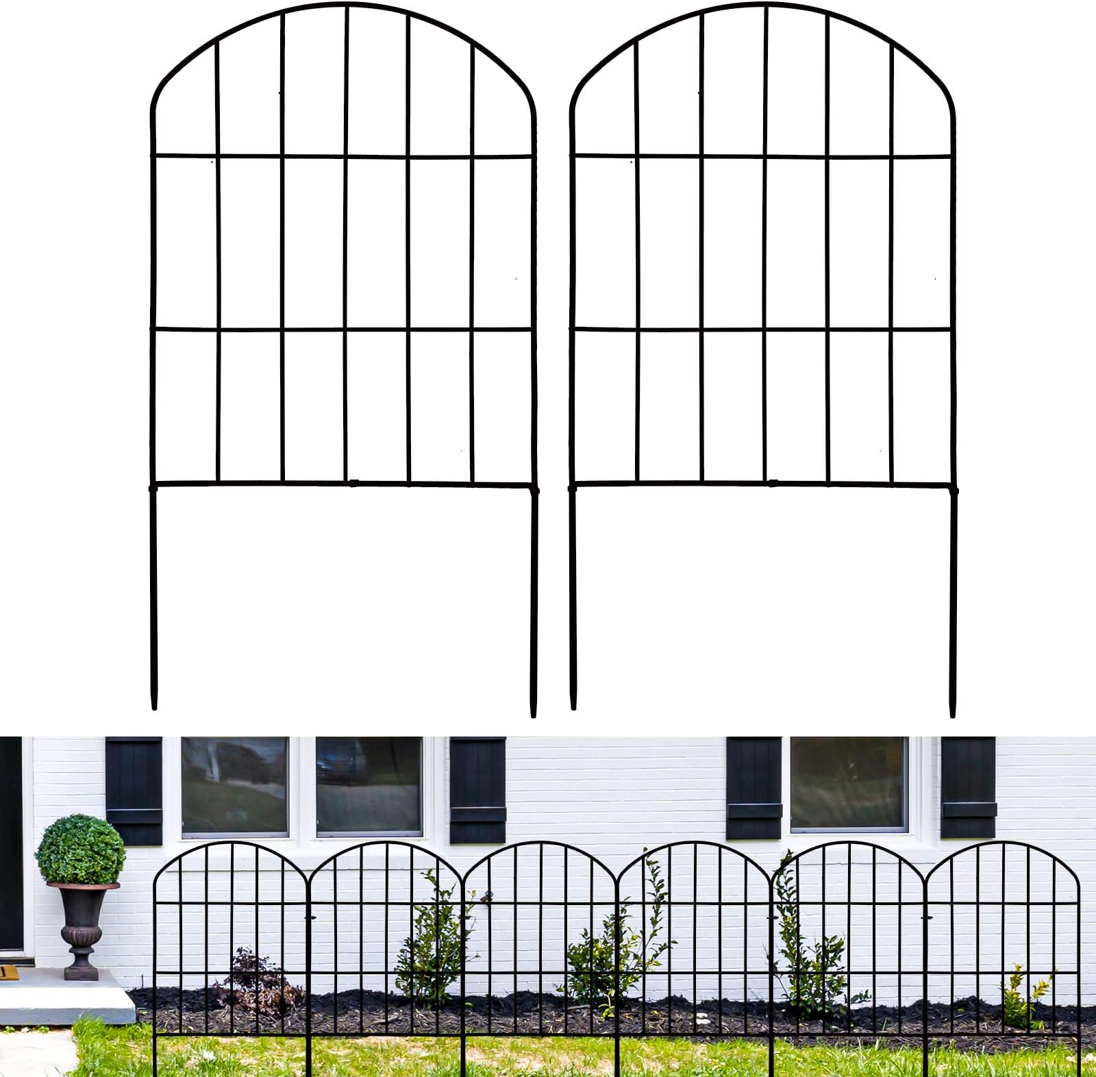Clôture D’Étang En Métal – 11 Pièces (5 Éléments + 6 Barres) – Hauteur 71 Cm – Vert – Jardin, Piscine