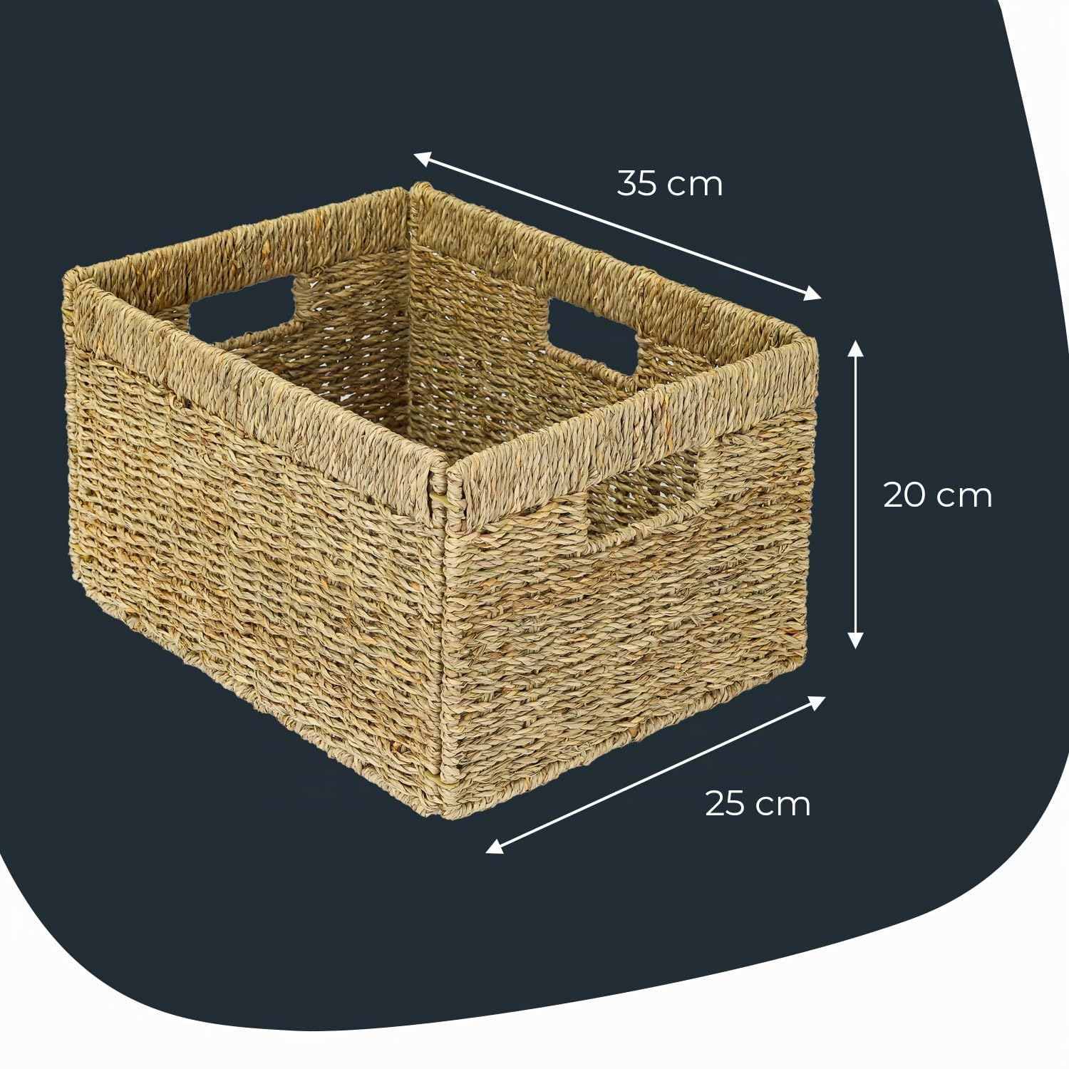 HMF Cesto portaoggetti compatibile con libreria Billy, Cesto intrecciato in alghe marine con tre manici | Set da 4 | 35 x 25 x 20 cm | Naturale