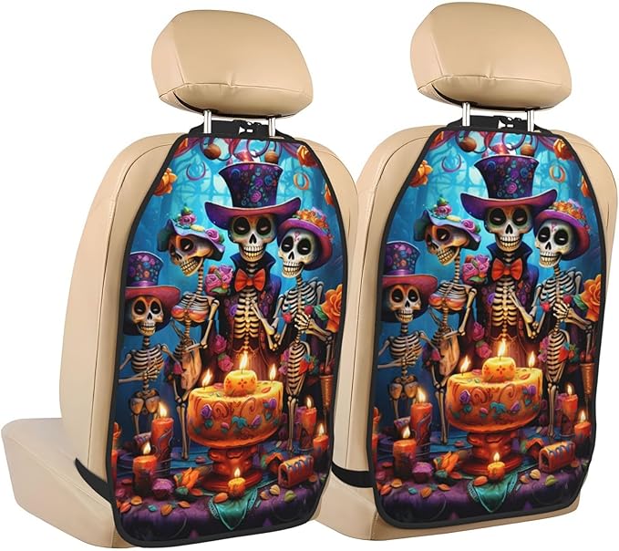 Day Of The Dead Rose Sugar Skull Car Seat Protector Backseat Car Organizer Personalized Anti-Kick Mats Back Seat Storage Cover 2 Pcs For Vehicles To Protect