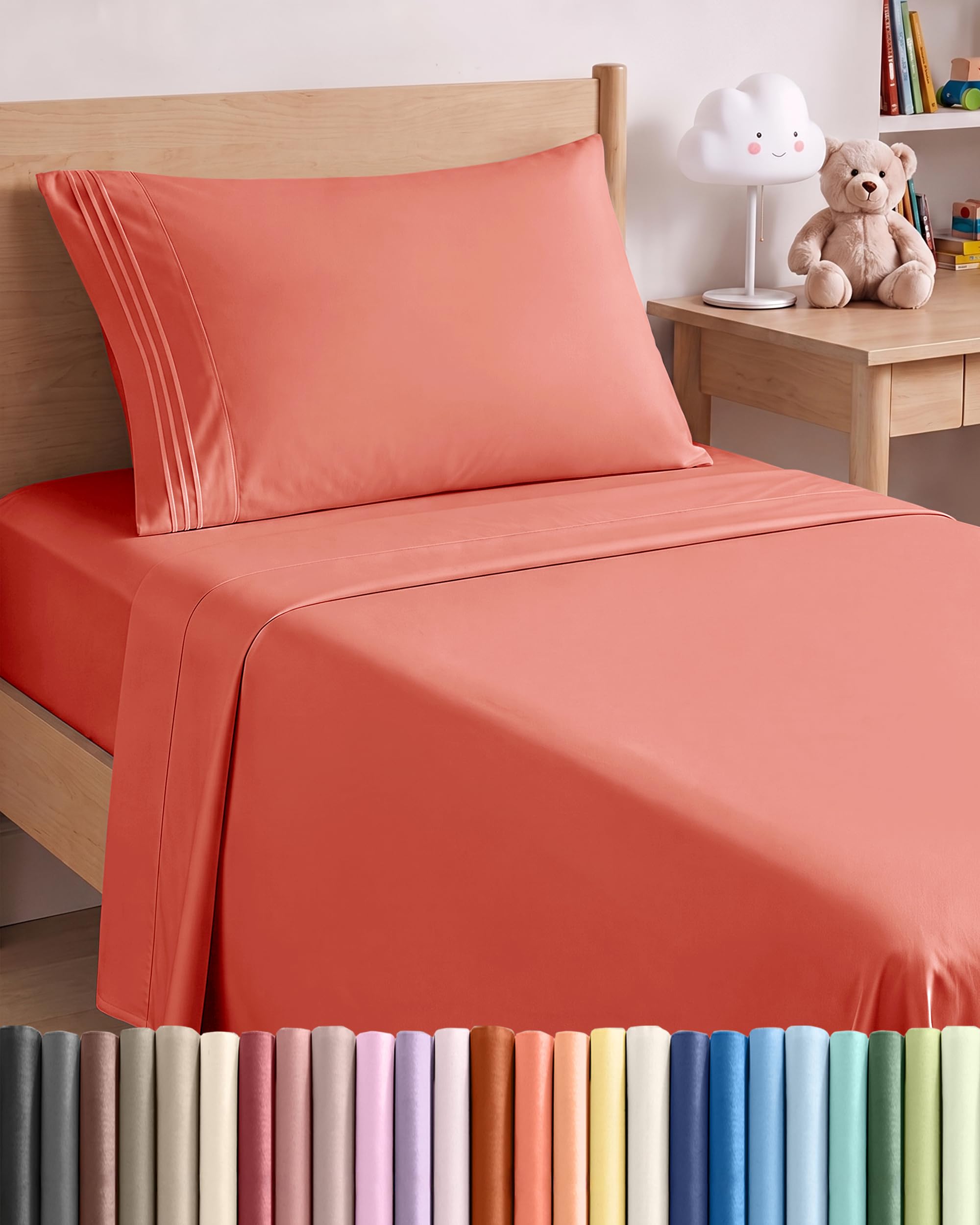Twin Size 3 Piece Sheet Set - Comfy Breathable &amp; Cooling Sheets - Coral