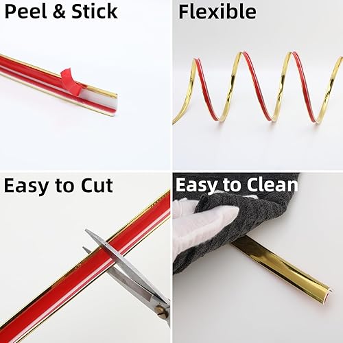 Miniatura 4 de Trimold Moldura en L de 90 para pared, borde de azulejos, protector contra salpicaduras, decoración y protección de muebles (20 pies, dorado