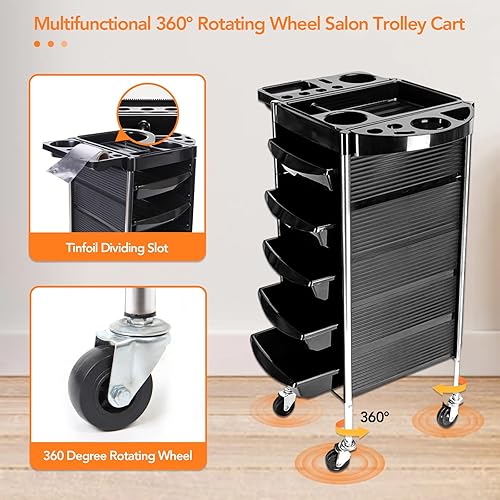 Miniatura 3 de GORLENKEBeauty - Carrito de peluquería con ruedas con 5 cajones, carrito de peluquería con ruedas, color negro Y