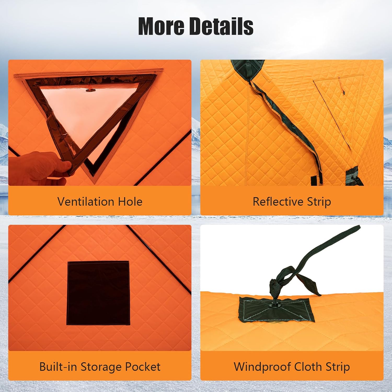 Insulated Winter Ice Shelter, Portable Ice Fishing Tent, Waterproof Outdoor Shanty with 3-Layer Cotton & Windproof Anchors for Cold Weather Camping Lake Fish and Snowfield Adventure