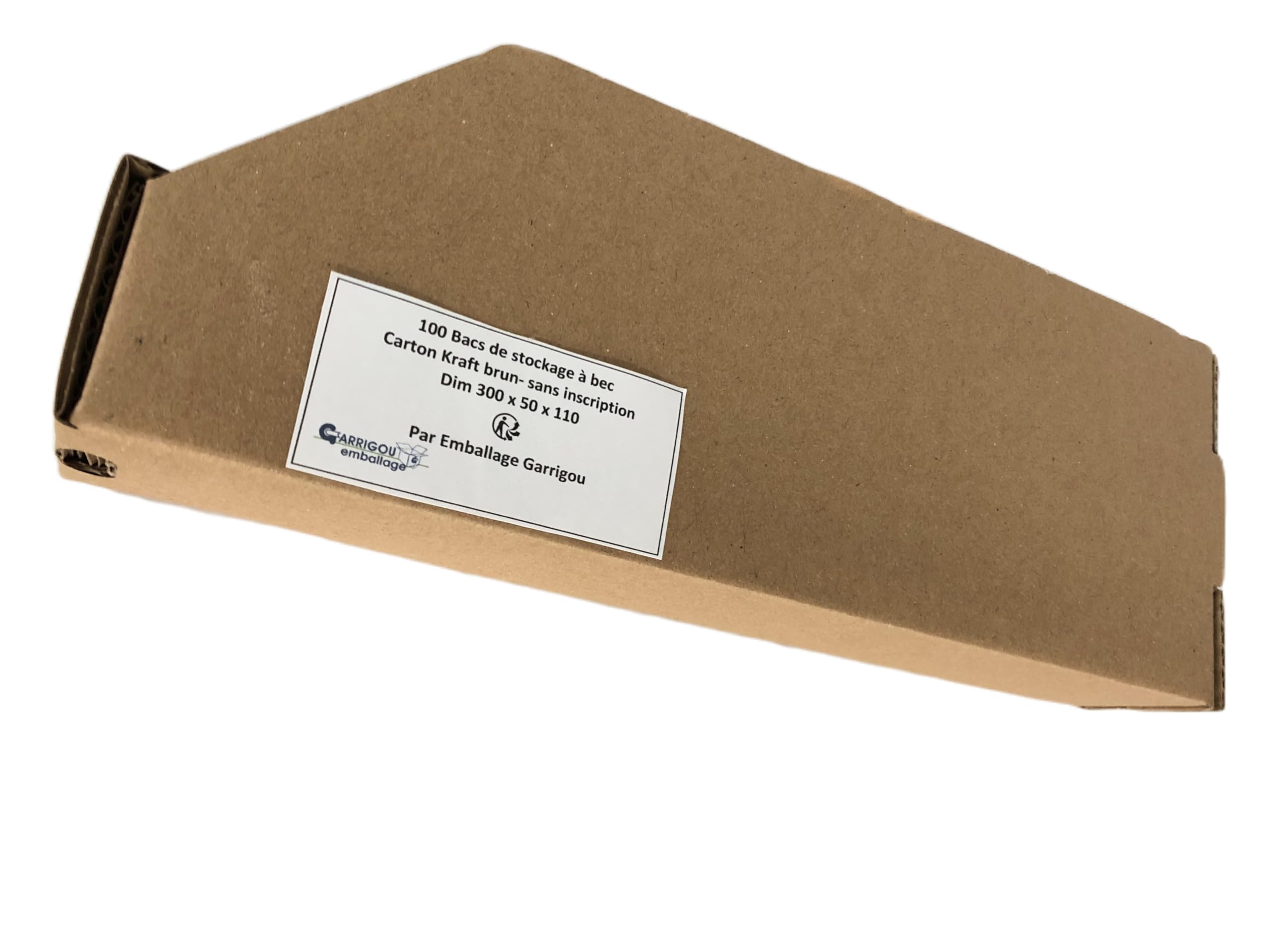 Pack de 100 bacs, becs de stockage en carton brun, Dimensions 300x50x110 mm