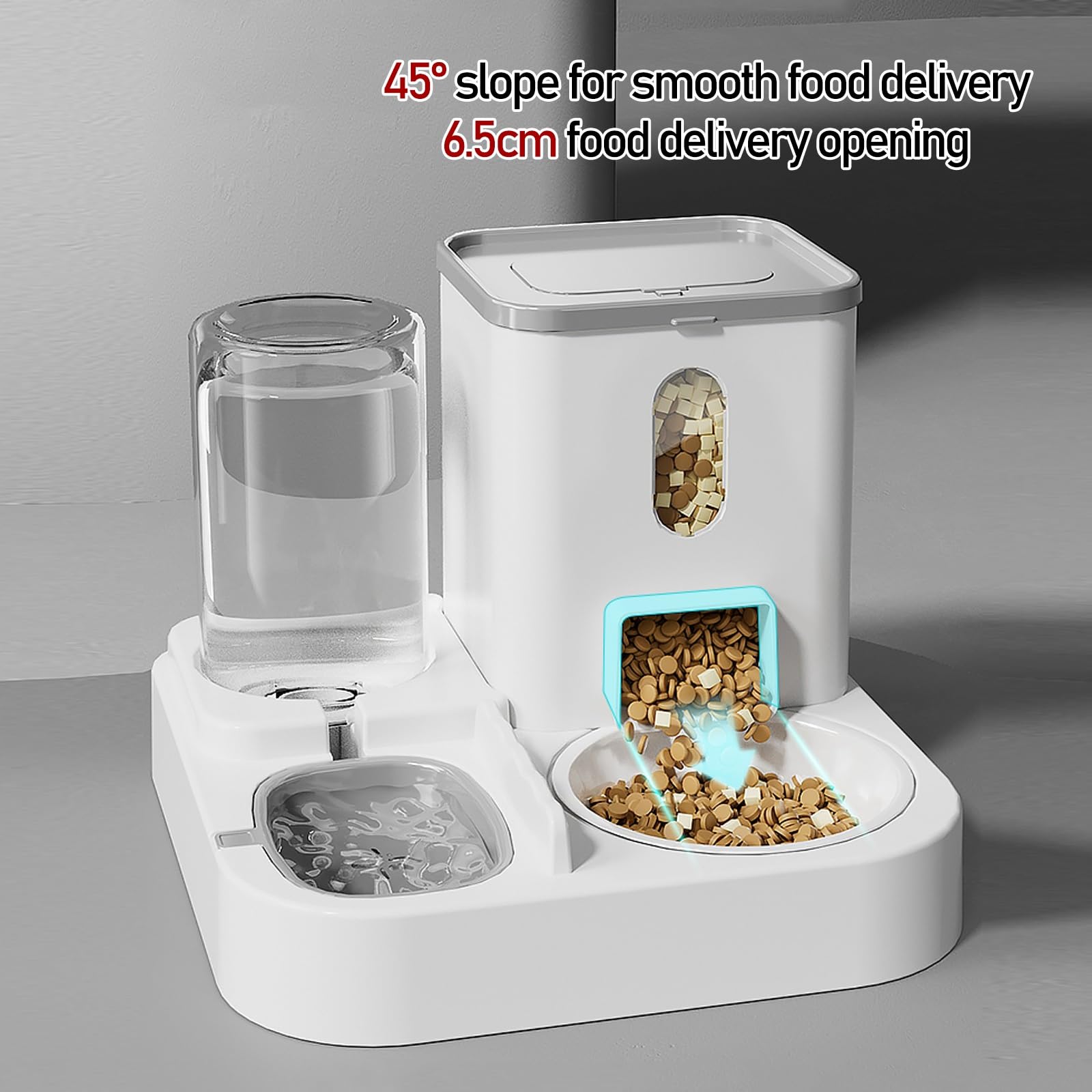 Comedero Gato - Comedero para Gatos con Cuenco de Cerámica, Comedero Perro Automatico para Gatos Pequeños y Medianos, Color Gris
