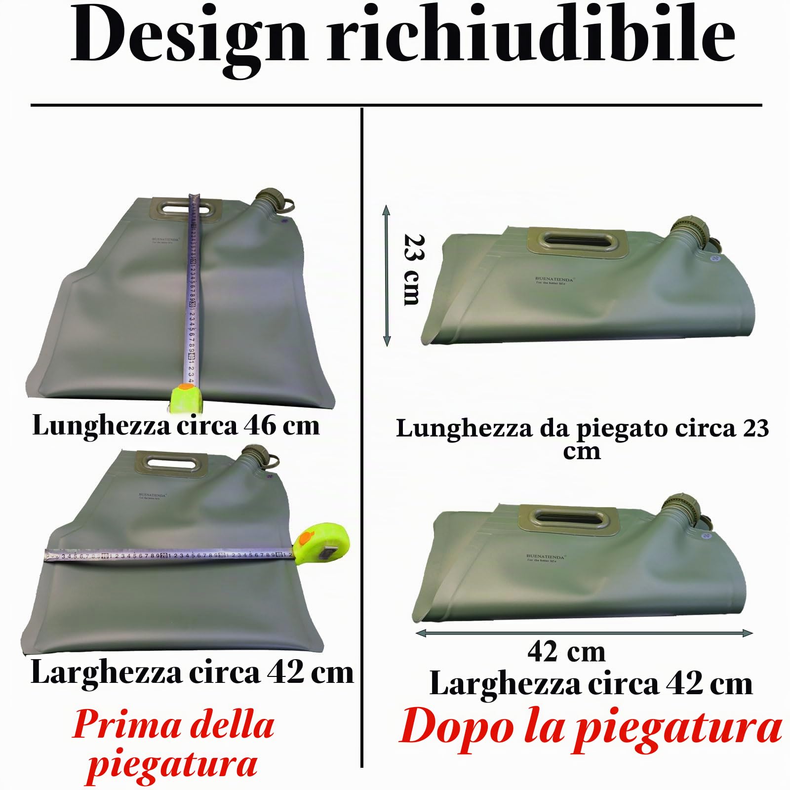 Tanica per carburante pieghevole da 10 l, in TPU da 2 mm, serbatoio di riserva portatile con tubo da 20 cm, serbatoio per benzina a prova di perdite per auto, moto, campeggio e Notfa