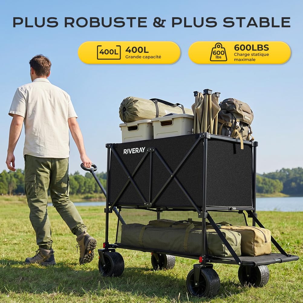 Chariot Tout-Terrain 400L Pliable 4 Roues avec Frein 18x10CM, XXXXL