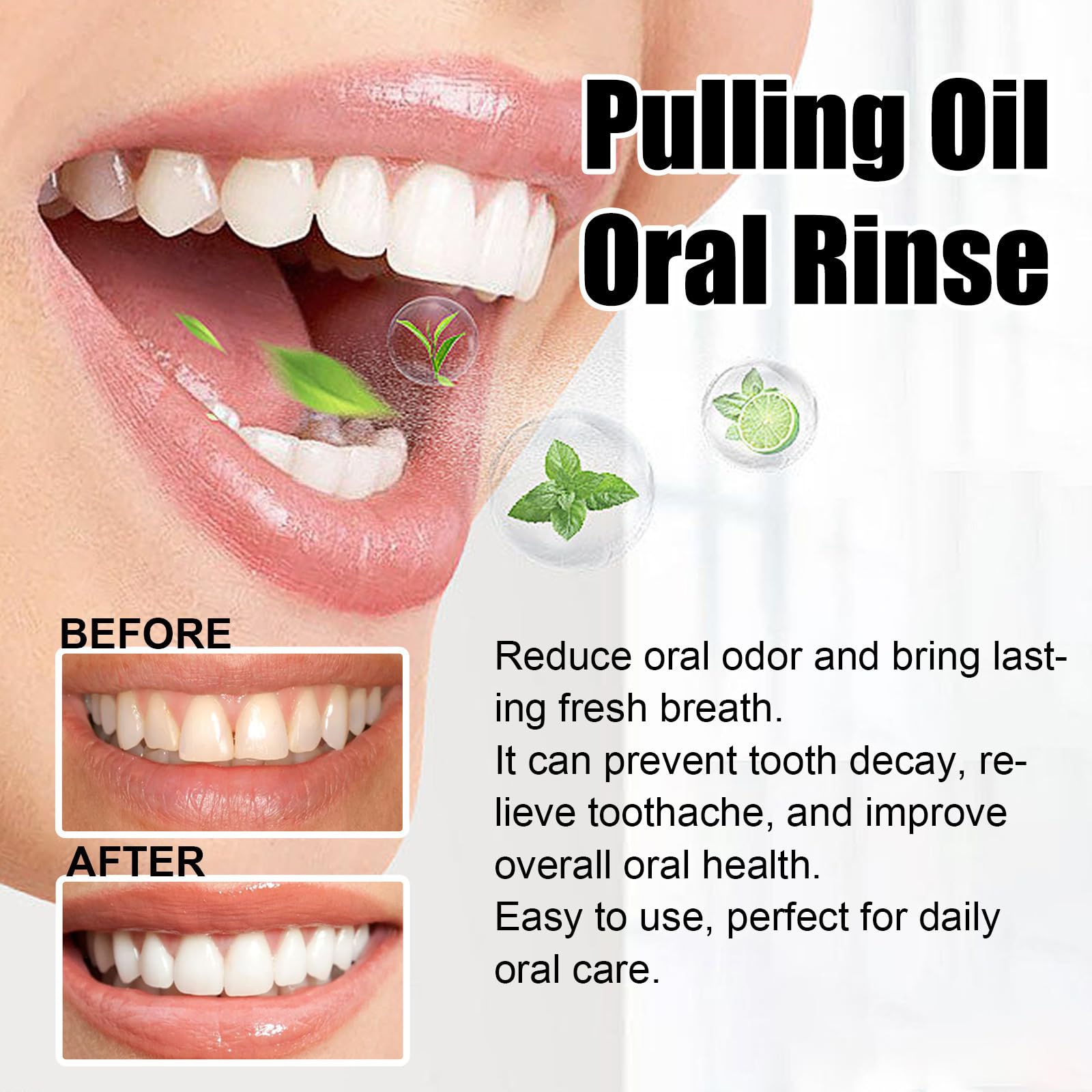 Enjuague bucal con aceite de coco - Enjuague bucal con aceite de coco para el cuidado bucal - Colutorio natural para combatir la placa y el mal aliento - con raspador de lengua para (8 botellas)