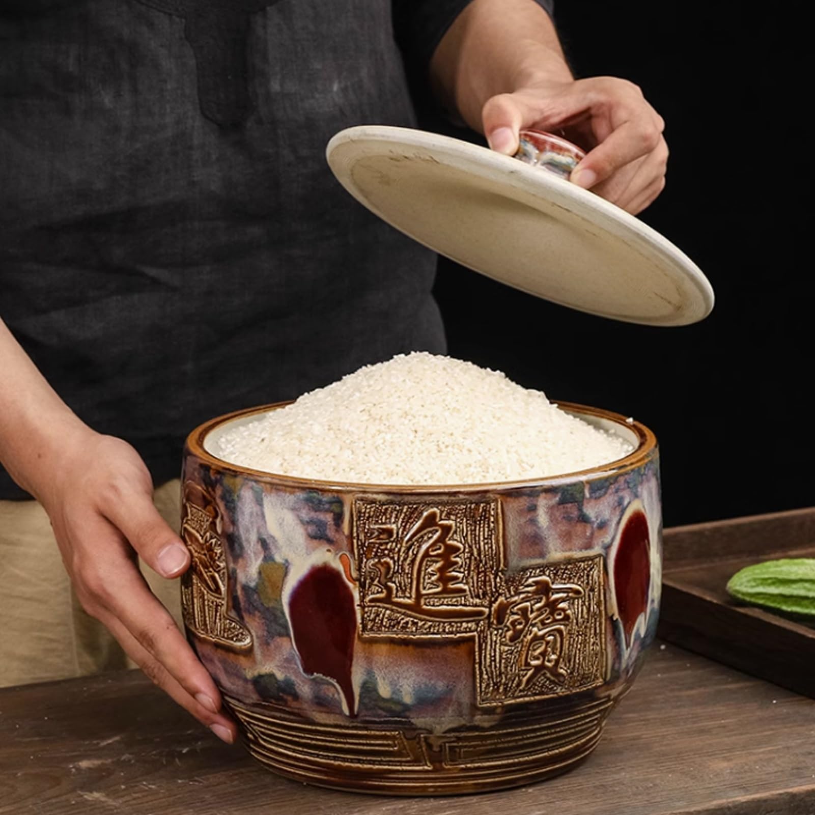 YVYKFZD Tanque de Arroz de Cerámica, Botes Cocina Almacenaje de cerámica con tapa, Recipientes para Alimentos retro, tarro de arroz, Caja de Almacenamiento de Arroz sellada grande, para harina, maíz(C