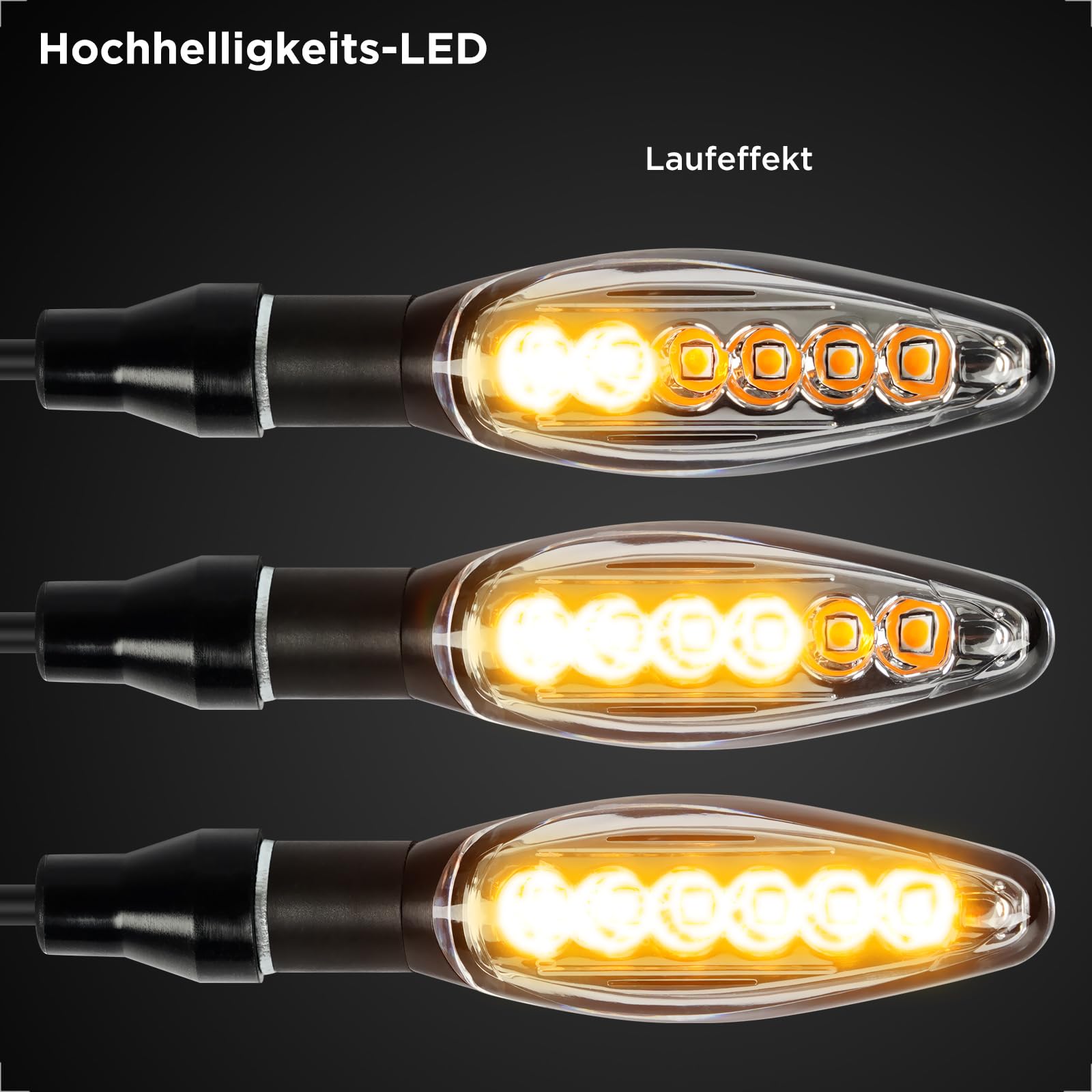evermotor 4 Stück LED Motorrad Blinker,12V, E32, Aluminiumschale, IP67 Wasserdicht Blinkerlicht, 350mm Kabel, für Motorrad, Scooter