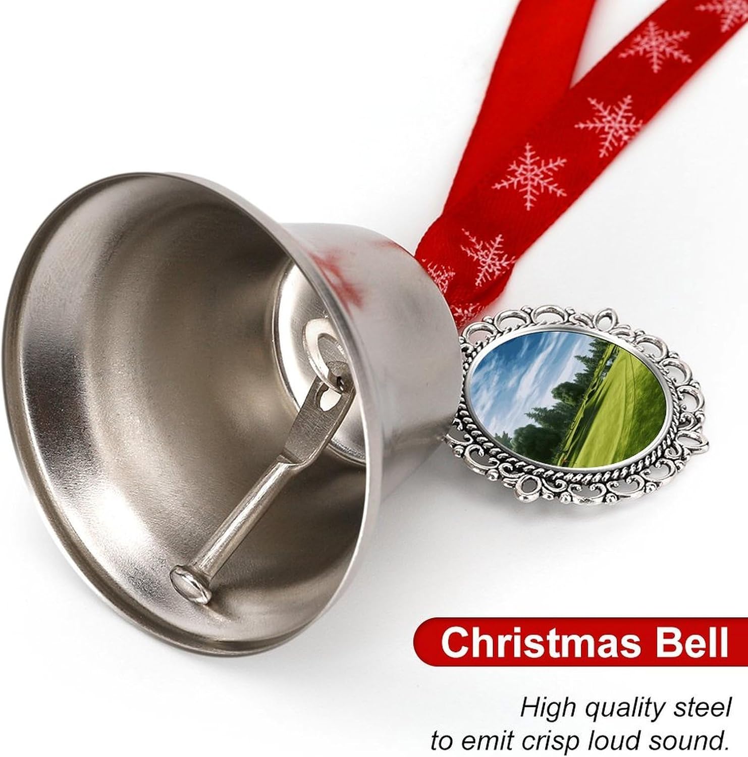 Golf Course Lawn Christmas Bells Ornaments Tree Jingle Bells Decors Xmas Silver Bell Hanging Decoration Pendants for Weddings Parties Christmas Wreaths