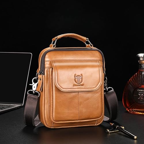 Miniatura 5 de Bolso de hombro de cuero para hombre, bolso cruzado casual, bolso de mensajero vintage de viaje, bolso multifunción