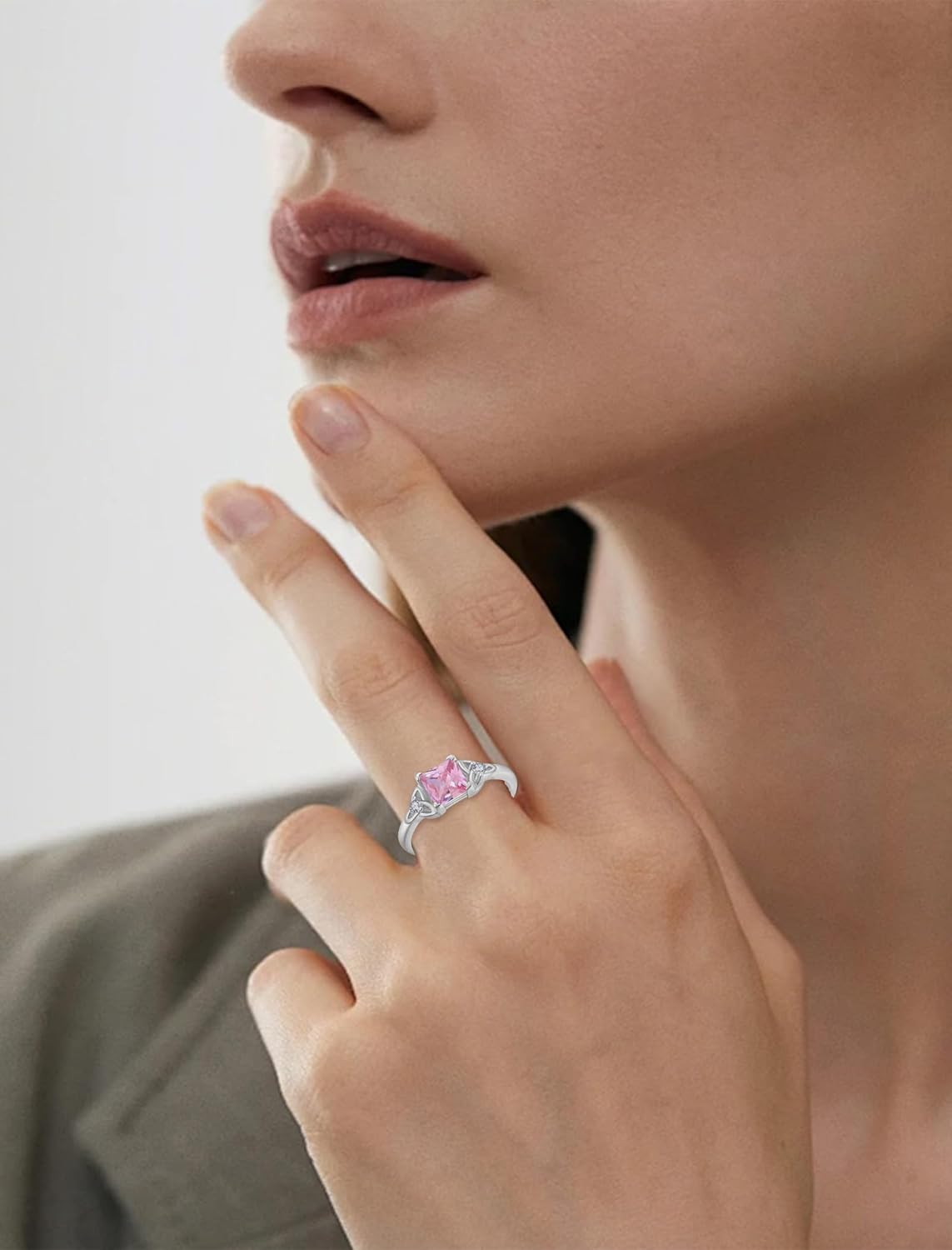 Celtic Knot Rings 925 Sterling Silver 6mm Princess Cut Birthstone Engagement Rings for Women - Image 4