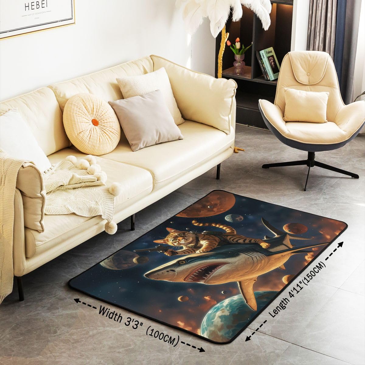 Homewish Morskie życie rekina dywaniki 150 x 200 cm do sypialni salonu - zwierzęta planeta kosmos nowoczesny dywan podłogowy kreskówka odważny mały kot duże dywany gwiaździste niebo akwarela niegubi