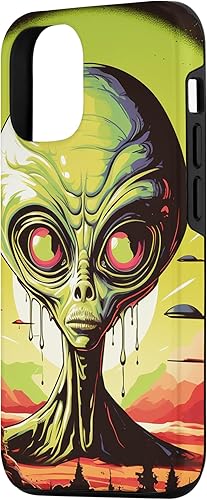 Vista 2 de iPhone 14 Pro Cute Green Alien Head UFO Space Face Alien Case