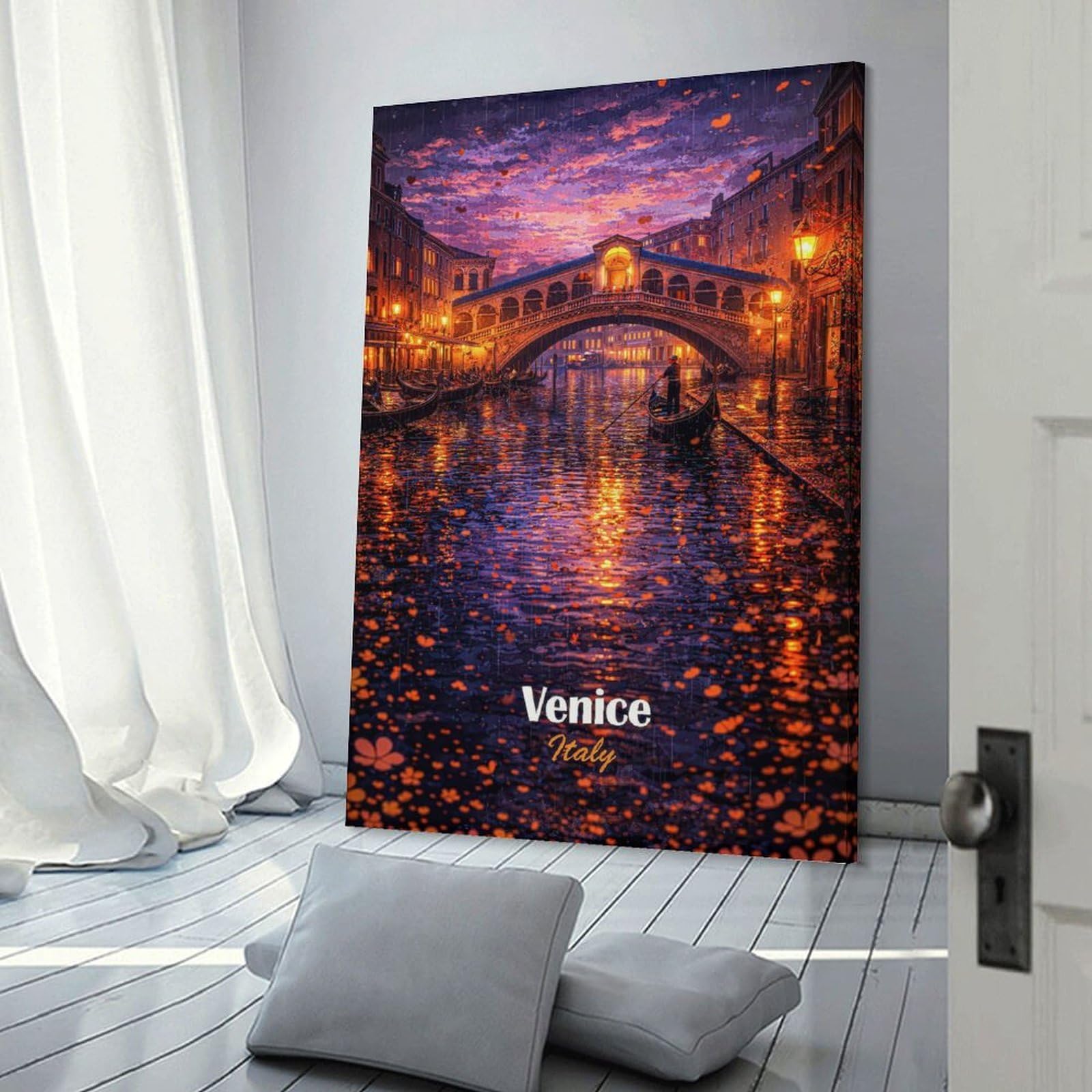 Junmoney Canvas Wall Decor Venice Italy Rialto Bridge Gondola, 24x36inch(60x90cm), for Restful Interiors, Bedrooms Or Small Rooms, Canvas Wall Decor for Personal Spaces