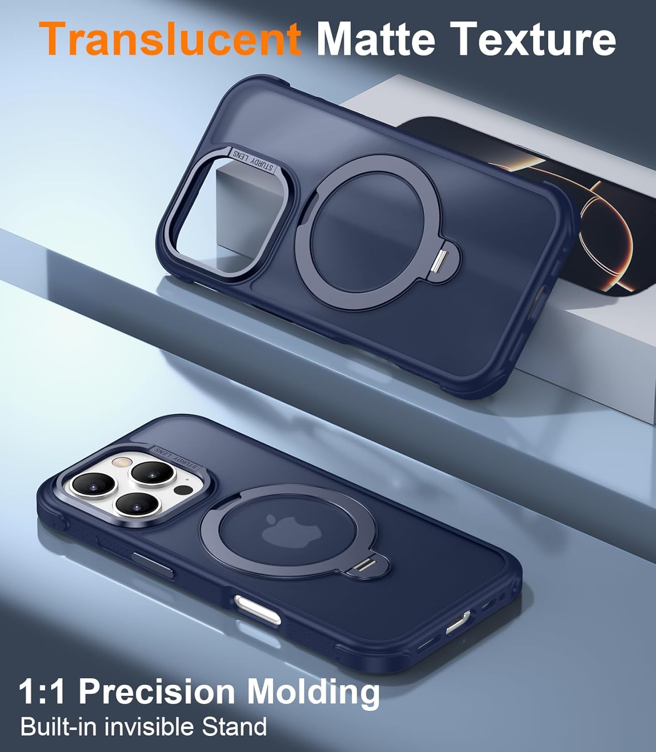 Temdan Designed for iPhone 16 Pro Case,[with 360°Rotatable Invisible Magnetic O-Ring Stand][Military Grade Shockproof][Compatible with MagSafe] Anti-Slip Translucent Matte Phone Case 6.3" - Image 5