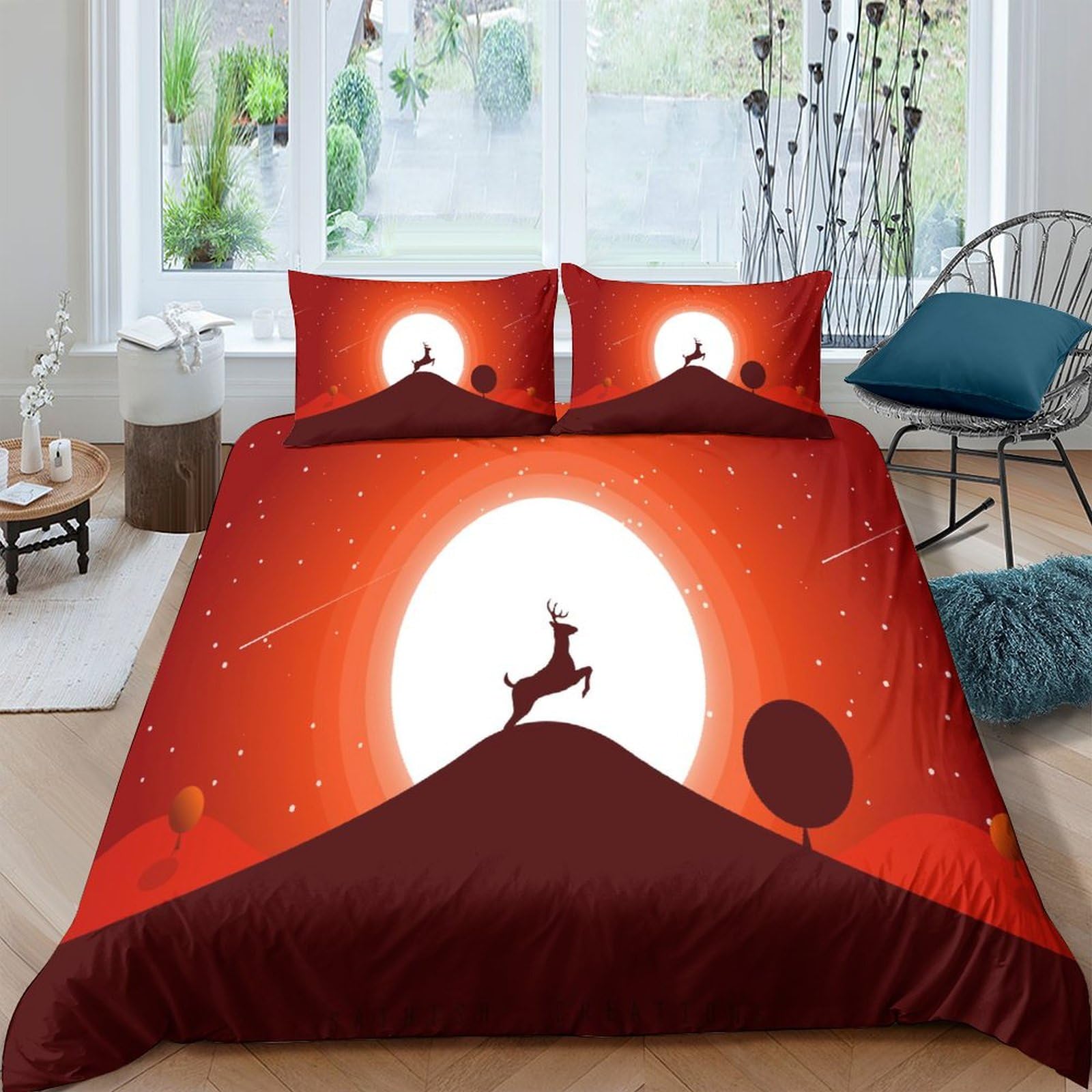Housse de couette cerf 3D ciel étoilé 200x200 en microfibre pour lit double