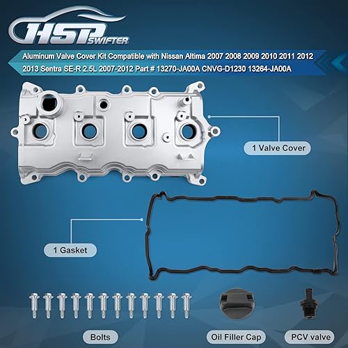 Miniatura 5 de Kit de cubierta de válvula de aluminio compatible con Nissan Altima 2007 2008 2009 2010 2011 2012 2013 Sentra SE-R 2.5L 2007-2012 Parte #